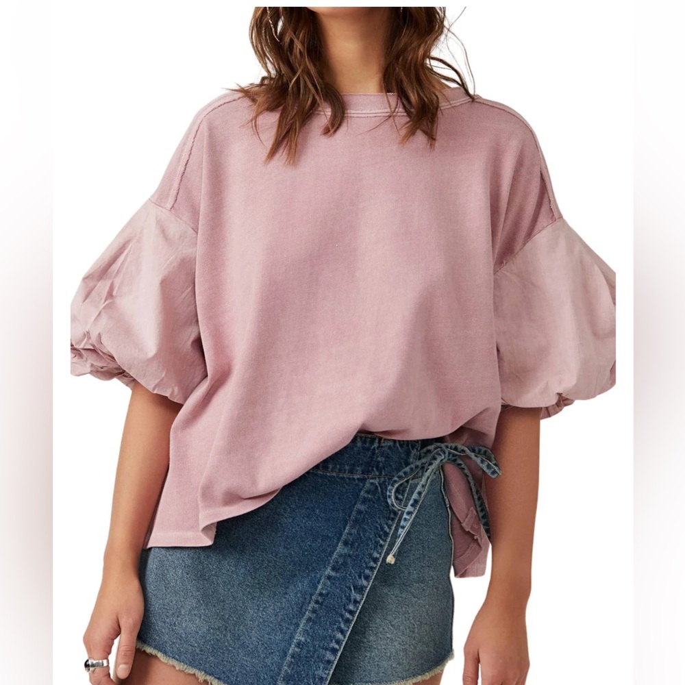 We The Free Dusty Rose Top Blossom Tee in Mauve Zephyr // Free People *XS C27